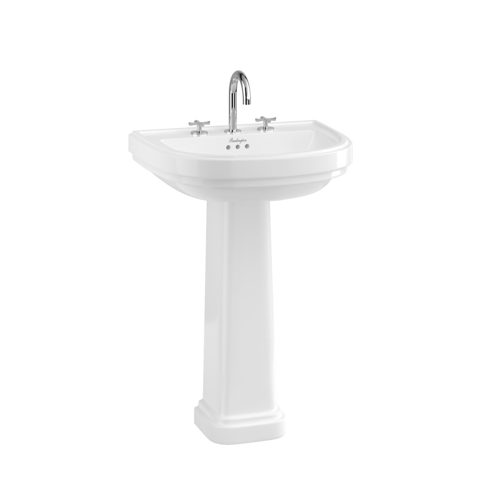 Riviera 58cm D shape Basin 3TH & full pedestal